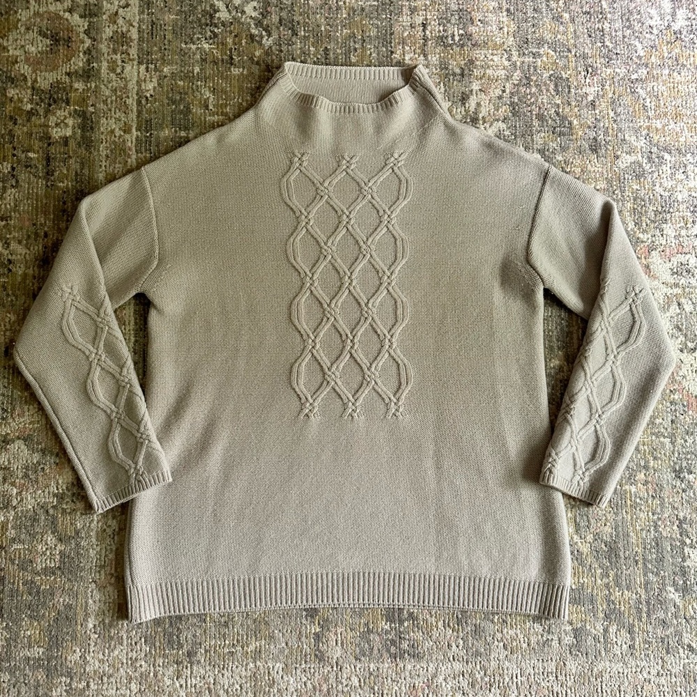 ‘S Max Mara Beige Lattice Cable Knit Wool Cashmere Blend Crewneck Sweater Chic
